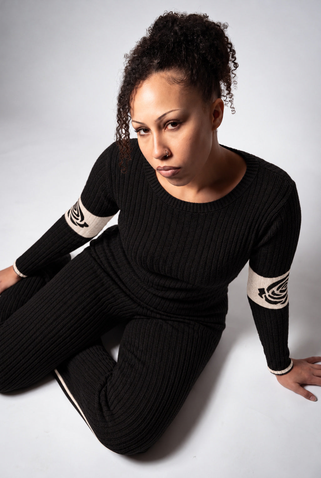 Rose Band Long Sleeve Crewneck rib knit - ink black - designed and made by The Knit House LA