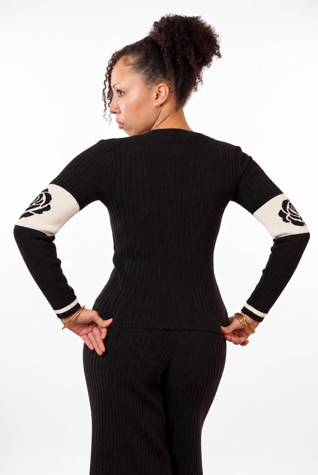 Rose Band Long Sleeve Crewneck rib knit - ink black - designed and made by The Knit House LA
