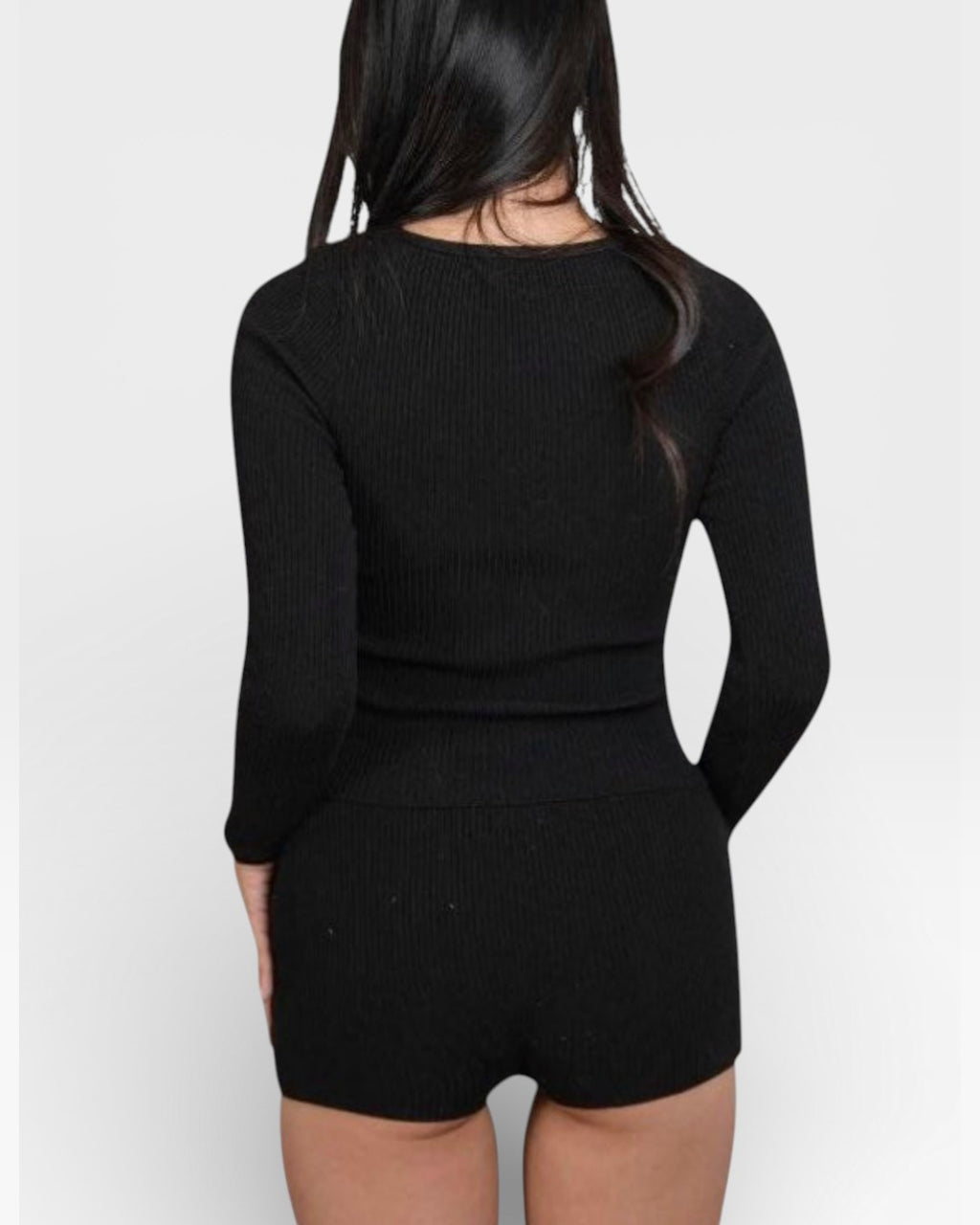 Fitted rib long sleeve top with scoop neckline in Ink black by The Knit House LA.