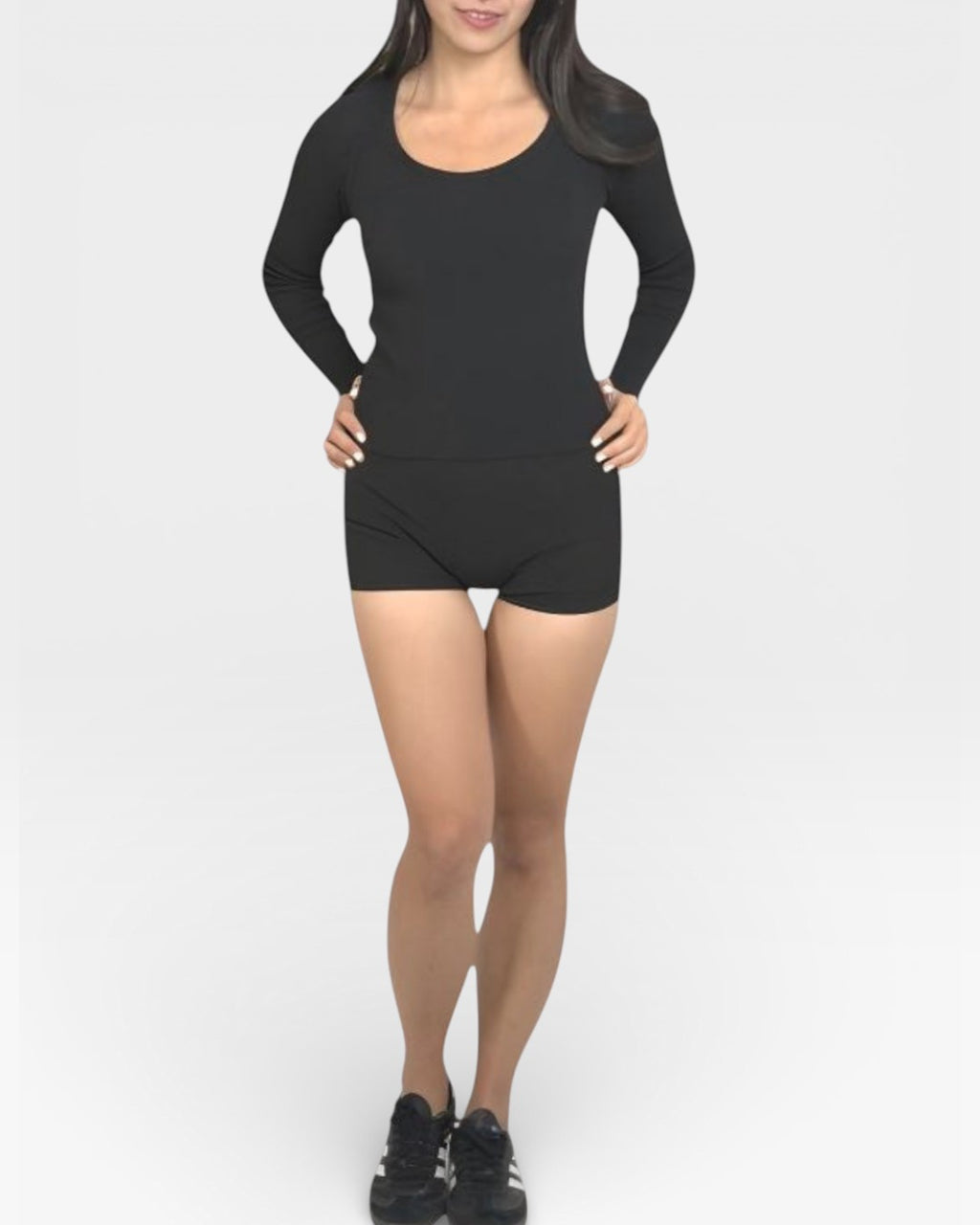 Fitted rib long sleeve top with scoop neckline in Ink black by The Knit House LA.